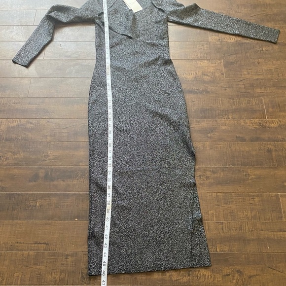 Ted Baker black silver Metallic Tabytha stretch Knit Cross Over Slit dress - Picture 7 of 16
